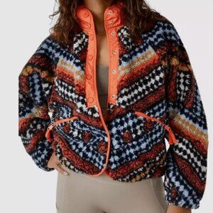FREE PEOPLE hit the slopes fleece teddy jacket sweatshirt Sherpa orange